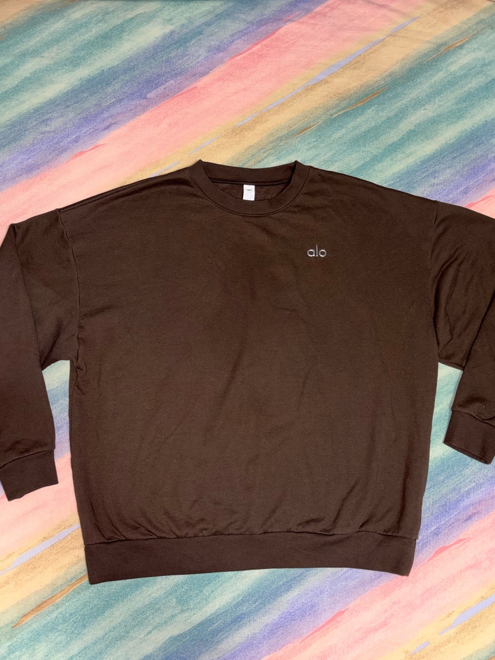 Alo Accolade Crew Neck Pullover Espresso Size L